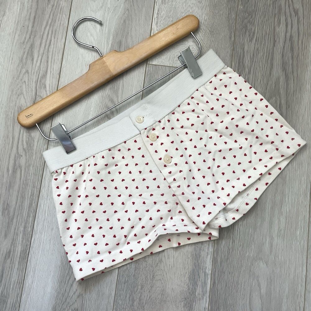 Brandy Melville Shorts cotton heart print keira womens Cream one size loungewear
